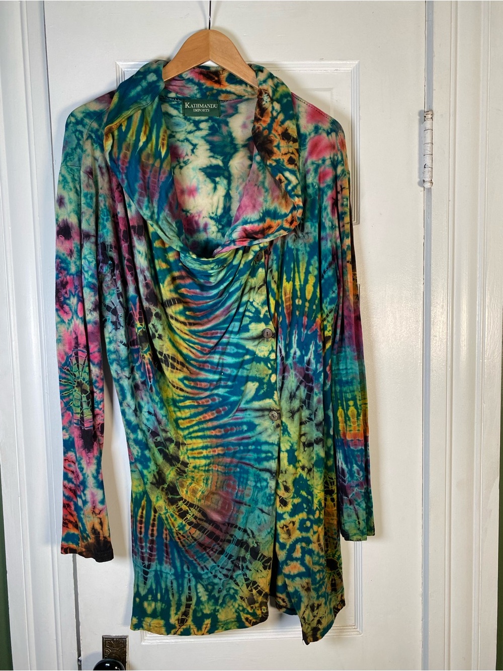 Kathmandu Multicolor Tie-Dye Draped Button-Front Tunic